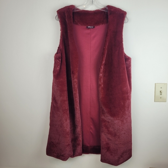 Belle'zza burgundy red faux fur long length lined vest cozy soft boho mob wife S - Picture 3 of 8